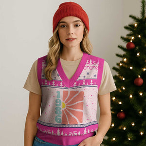 40th Birthday V-Neck Knit Sweater Vest Vintage 1986 Boho Flowers 40 Years Old Birthday TS11 Hot Pink Print Your Wear