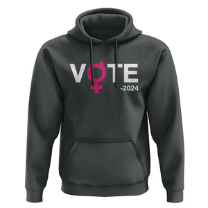 Funny Vote 2024 Hoodie Cat Woman Sign Harris President 2024 TS11 Dark Heather Print Your Wear