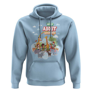 Wild About Learning Hoodie Back To School Zoo Animals Student Rainbow TS11 Light Blue Print Your Wear