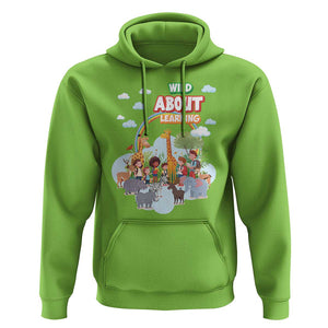 Wild About Learning Hoodie Back To School Zoo Animals Student Rainbow TS11 Lime Print Your Wear