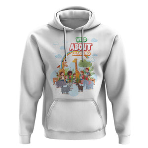 Wild About Learning Hoodie Back To School Zoo Animals Student Rainbow TS11 White Print Your Wear