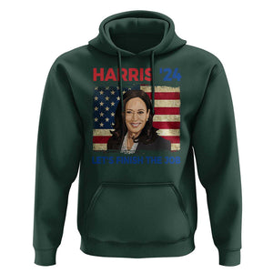 Kamala 2024 Hoodie Harris'24 Let's Finish The Job USA Flag TS11 Dark Forest Green Print Your Wear