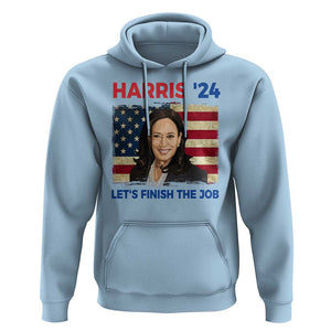 Kamala 2024 Hoodie Harris'24 Let's Finish The Job USA Flag TS11 Light Blue Print Your Wear