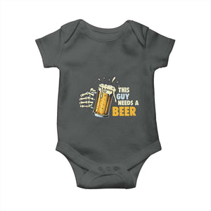 Funny This Guy Needs A Beer Baby Onesie Beer Drinking Skeleton Hand TS11 Dark Heather Print Your Wear