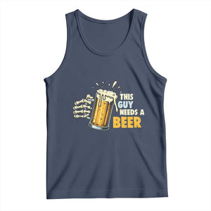 Funny This Guy Needs A Beer Tank Top Beer Drinking Skeleton Hand TS11 Navy Print Your Wear