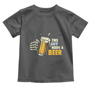 Funny This Guy Needs A Beer Toddler T Shirt Beer Drinking Skeleton Hand TS11 Dark Heather Print Your Wear