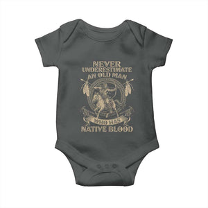 Never Underestimate An Old Man Who Has Native Blood Baby Onesie Native American Warrior TS11 Dark Heather Print Your Wear
