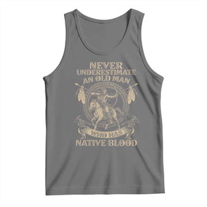 Never Underestimate An Old Man Who Has Native Blood Tank Top Native American Warrior TS11 Black Heather Print Your Wear