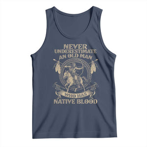 Never Underestimate An Old Man Who Has Native Blood Tank Top Native American Warrior TS11 Navy Print Your Wear