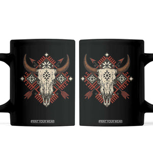 Native American Longhorn Bull Skull Tribal Arrows Coffee Mug TS11 Black Print Your Wear