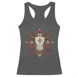 Native American Longhorn Bull Skull Tribal Arrows Racerback Tank Top TS11 Dark Heather Print Your Wear