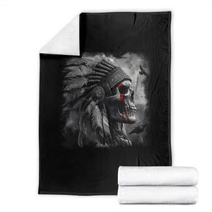 Native American Indian Chief Skull Headdress Crow Throw Blanket TS11 Black Print Your Wear