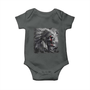 Native American Indian Chief Skull Headdress Crow Baby Onesie TS11 Dark Heather Print Your Wear