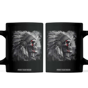 Native American Indian Chief Skull Headdress Crow Coffee Mug TS11 Black Print Your Wear