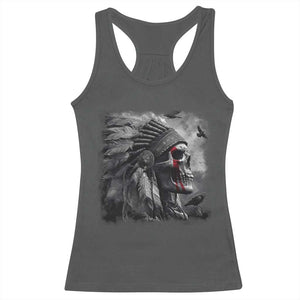 Native American Indian Chief Skull Headdress Crow Racerback Tank Top TS11 Dark Heather Print Your Wear