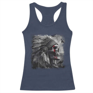 Native American Indian Chief Skull Headdress Crow Racerback Tank Top TS11 Navy Print Your Wear