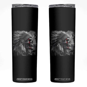 Native American Indian Chief Skull Headdress Crow Skinny Tumbler TS11 Black Print Your Wear