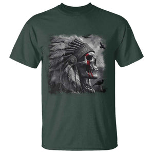 Native American Indian Chief Skull Headdress Crow T Shirt TS11 Dark Forest Green Print Your Wear