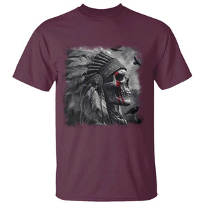 Native American Indian Chief Skull Headdress Crow T Shirt TS11 Maroon Print Your Wear