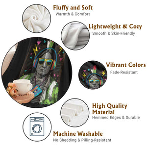 Funny Sitting Bull 90s Nostalgia Pop Art Throw Blanket Retro Native American Chief TS11 Print Your Wear