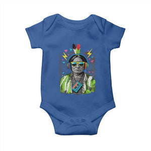 Funny Sitting Bull 90s Nostalgia Pop Art Baby Onesie Retro Native American Chief TS11 Royal Blue Print Your Wear