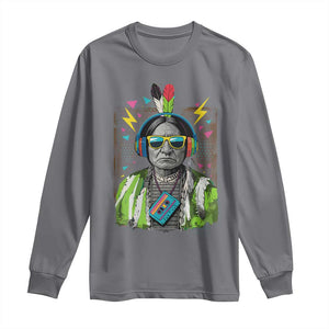 Funny Sitting Bull 90s Nostalgia Pop Art Long Sleeve Shirt Retro Native American Chief TS11 Charcoal Print Your Wear