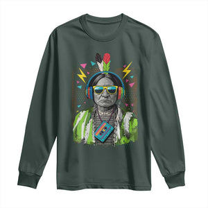Funny Sitting Bull 90s Nostalgia Pop Art Long Sleeve Shirt Retro Native American Chief TS11 Dark Forest Green Print Your Wear