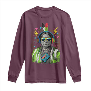 Funny Sitting Bull 90s Nostalgia Pop Art Long Sleeve Shirt Retro Native American Chief TS11 Maroon Print Your Wear