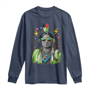 Funny Sitting Bull 90s Nostalgia Pop Art Long Sleeve Shirt Retro Native American Chief TS11 Navy Print Your Wear