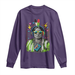 Funny Sitting Bull 90s Nostalgia Pop Art Long Sleeve Shirt Retro Native American Chief TS11 Purple Print Your Wear