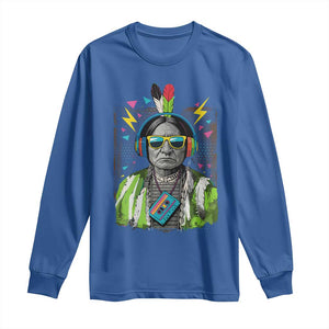 Funny Sitting Bull 90s Nostalgia Pop Art Long Sleeve Shirt Retro Native American Chief TS11 Royal Blue Print Your Wear