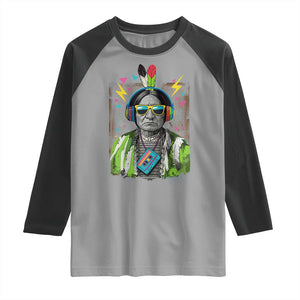 Funny Sitting Bull 90s Nostalgia Pop Art Raglan Shirt Retro Native American Chief TS11 Sport Gray Black Print Your Wear
