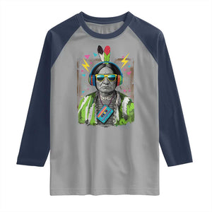 Funny Sitting Bull 90s Nostalgia Pop Art Raglan Shirt Retro Native American Chief TS11 Sport Gray Navy Print Your Wear