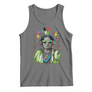 Funny Sitting Bull 90s Nostalgia Pop Art Tank Top Retro Native American Chief TS11 Black Heather Print Your Wear