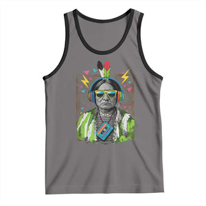 Funny Sitting Bull 90s Nostalgia Pop Art Tank Top Retro Native American Chief TS11 Deep Heather Black Print Your Wear