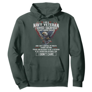 I Am Navy Veteran Hoodie I Served I Sacrificed I have Anger Issues Bald Eagle USA Flag TS11 Dark Forest Green Print Your Wear