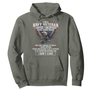 I Am Navy Veteran Hoodie I Served I Sacrificed I have Anger Issues Bald Eagle USA Flag TS11 Military Green Print Your Wear