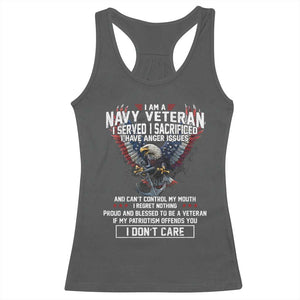 I Am Navy Veteran Racerback Tank Top I Served I Sacrificed I have Anger Issues Bald Eagle USA Flag TS11 Dark Heather Print Your Wear