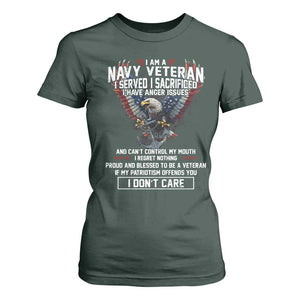 I Am Navy Veteran T Shirt For Women I Served I Sacrificed I have Anger Issues Bald Eagle USA Flag TS11 Dark Forest Green Print Your Wear