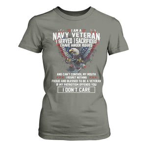 I Am Navy Veteran T Shirt For Women I Served I Sacrificed I have Anger Issues Bald Eagle USA Flag TS11 Military Green Print Your Wear