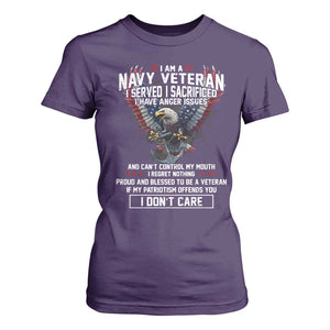 I Am Navy Veteran T Shirt For Women I Served I Sacrificed I have Anger Issues Bald Eagle USA Flag TS11 Purple Print Your Wear