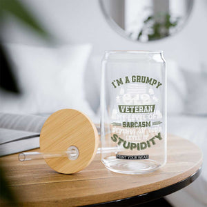 I Am A Grumpy Old Veteran My Level Of Sarcasm Depends On Your Level Of Stupidity Glass Can TS11 Print Your Wear