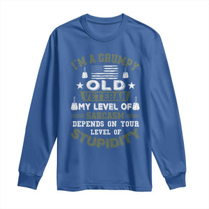 I Am A Grumpy Old Veteran My Level Of Sarcasm Depends On Your Level Of Stupidity Long Sleeve Shirt TS11 Royal Blue Print Your Wear