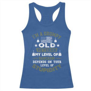 I Am A Grumpy Old Veteran My Level Of Sarcasm Depends On Your Level Of Stupidity Racerback Tank Top TS11 Royal Blue Print Your Wear