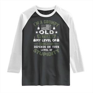 I Am A Grumpy Old Veteran My Level Of Sarcasm Depends On Your Level Of Stupidity Raglan Shirt TS11 Black White Print Your Wear