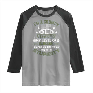 I Am A Grumpy Old Veteran My Level Of Sarcasm Depends On Your Level Of Stupidity Raglan Shirt TS11 Sport Gray Black Print Your Wear