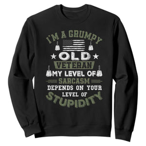 I Am A Grumpy Old Veteran My Level Of Sarcasm Depends On Your Level Of Stupidity Sweatshirt TS11 Black Print Your Wear