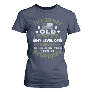 I Am A Grumpy Old Veteran My Level Of Sarcasm Depends On Your Level Of Stupidity T Shirt For Women TS11 Navy Print Your Wear