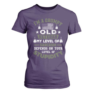 I Am A Grumpy Old Veteran My Level Of Sarcasm Depends On Your Level Of Stupidity T Shirt For Women TS11 Purple Print Your Wear