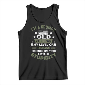 I Am A Grumpy Old Veteran My Level Of Sarcasm Depends On Your Level Of Stupidity Tank Top TS11 Black Print Your Wear
